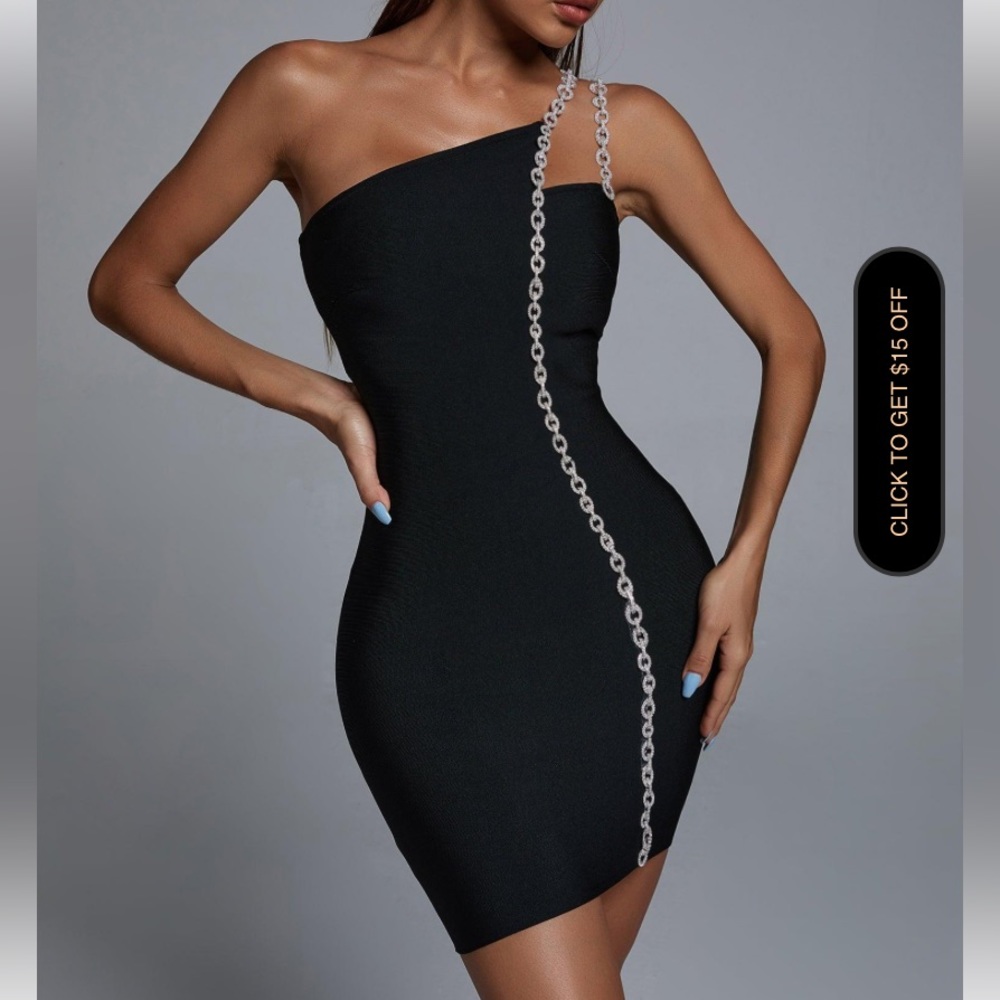 Bella Barnett: Mimia One Shoulder Chain Mini Cocktail Dress in Medium
